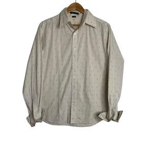 THEORY Button-Down Shirt Off White Blue Detail 100% Cotton Size L